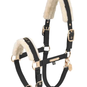 Heritage AW24 Faux Leder Double Pin Headcollar Faux Fur Black P