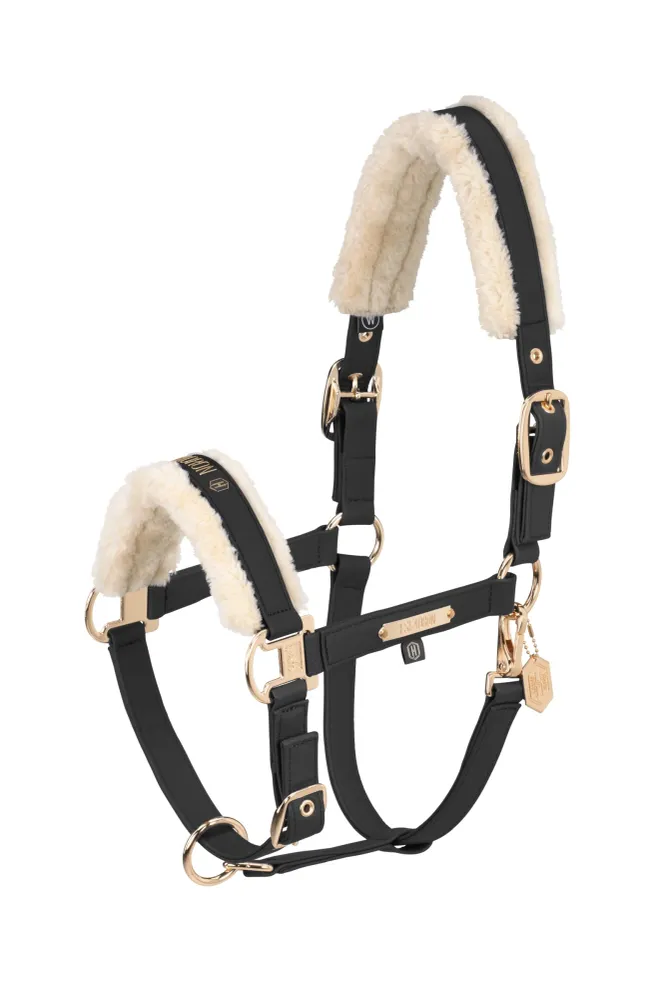 Heritage AW24 Faux Leder Double Pin Headcollar Faux Fur Black P