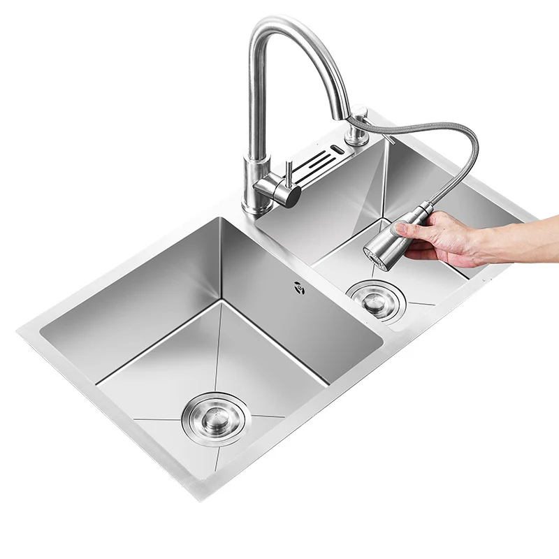 Kogelgewricht Tweemaal Basin Kitchen Sink Basket Strainer 2 Holes Contemporary Sink 28l