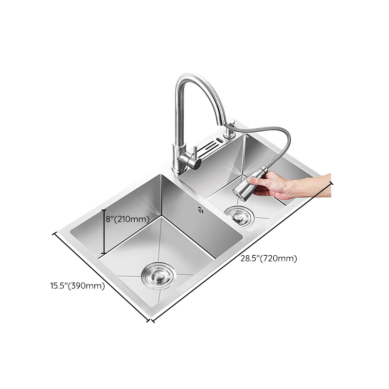 Kogelgewricht Tweemaal Basin Kitchen Sink Basket Strainer 2 Holes Contemporary Sink 28l