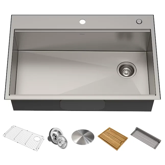 Kraus Kore Workstation Dual-mount 33- x 22- Niet-roestend Steel Single Bowl 2-Hole Workstation Kitchen Sink