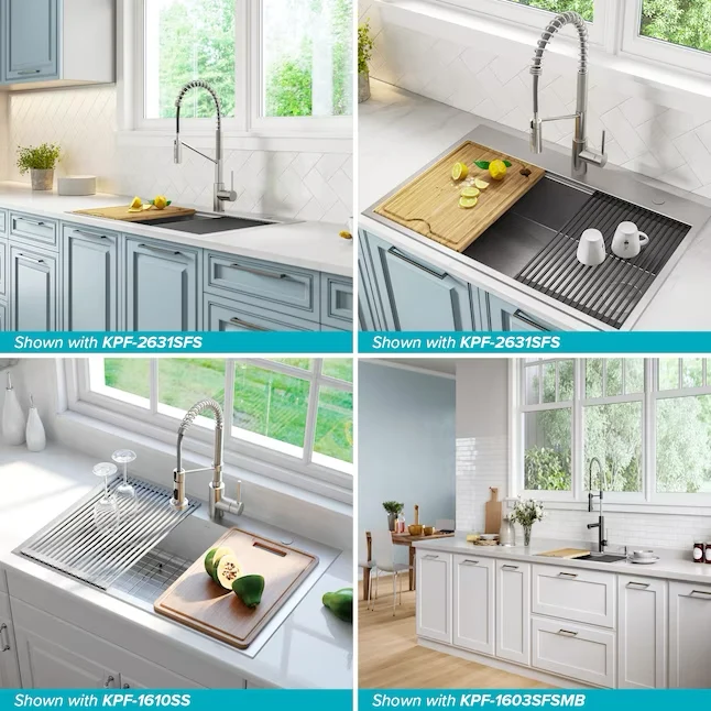 Kraus Kore Workstation Dual-mount 33- x 22- Niet-roestend Steel Single Bowl 2-Hole Workstation Kitchen Sink