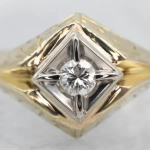 Late Art Deco Two Tone Goud Diamond Solitaire Engagement Ring compatibel met VW Golf 7