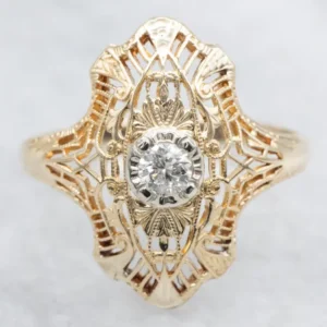 Late Art Deco Two Tone Verguld Gold Diamond Dinner Ring