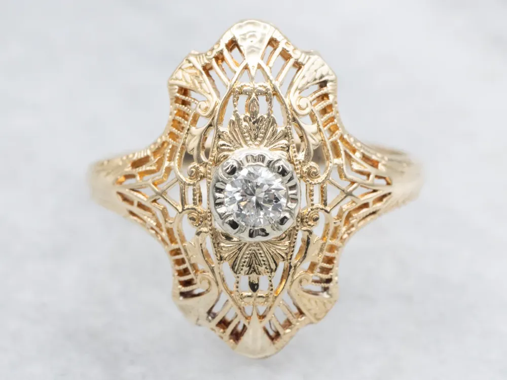Late Art Deco Two Tone Verguld Gold Diamond Dinner Ring