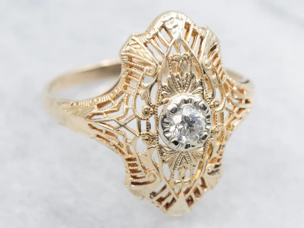 Late Art Deco Two Tone Verguld Gold Diamond Dinner Ring