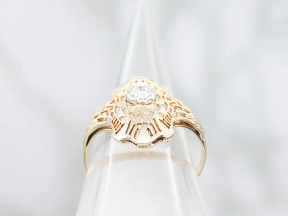 Late Art Deco Two Tone Verguld Gold Diamond Dinner Ring