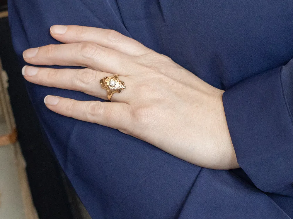 Late Art Deco Two Tone Verguld Gold Diamond Dinner Ring