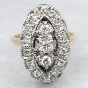 Mid Century Two Tone Diamond Dinner Ring voor verlaagde auto's
