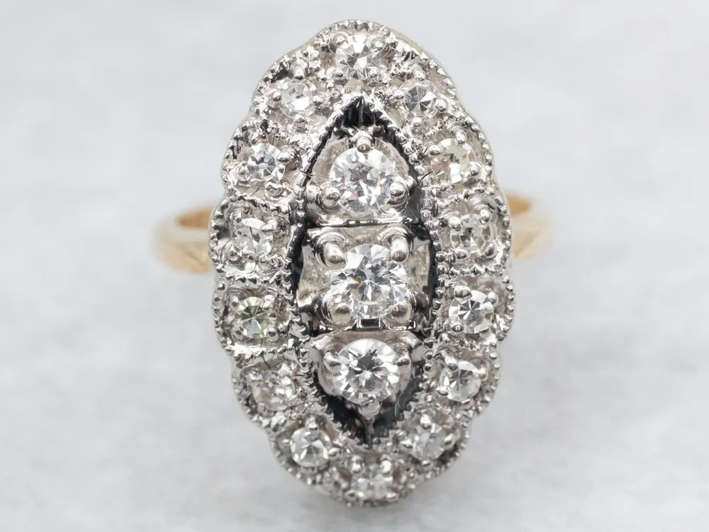 Mid Century Two Tone Diamond Dinner Ring voor verlaagde auto's