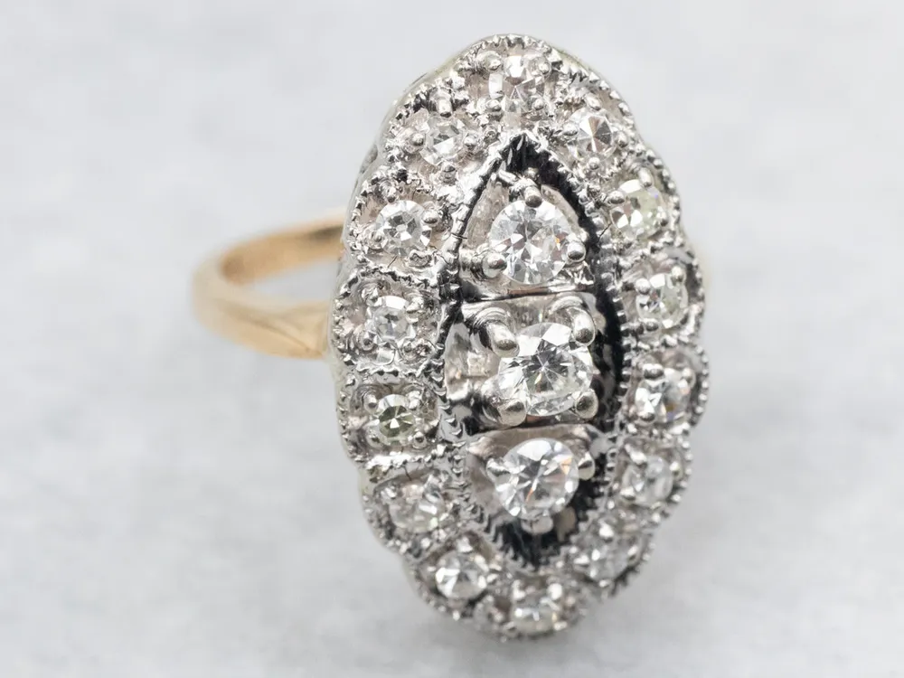 Mid Century Two Tone Diamond Dinner Ring voor verlaagde auto's