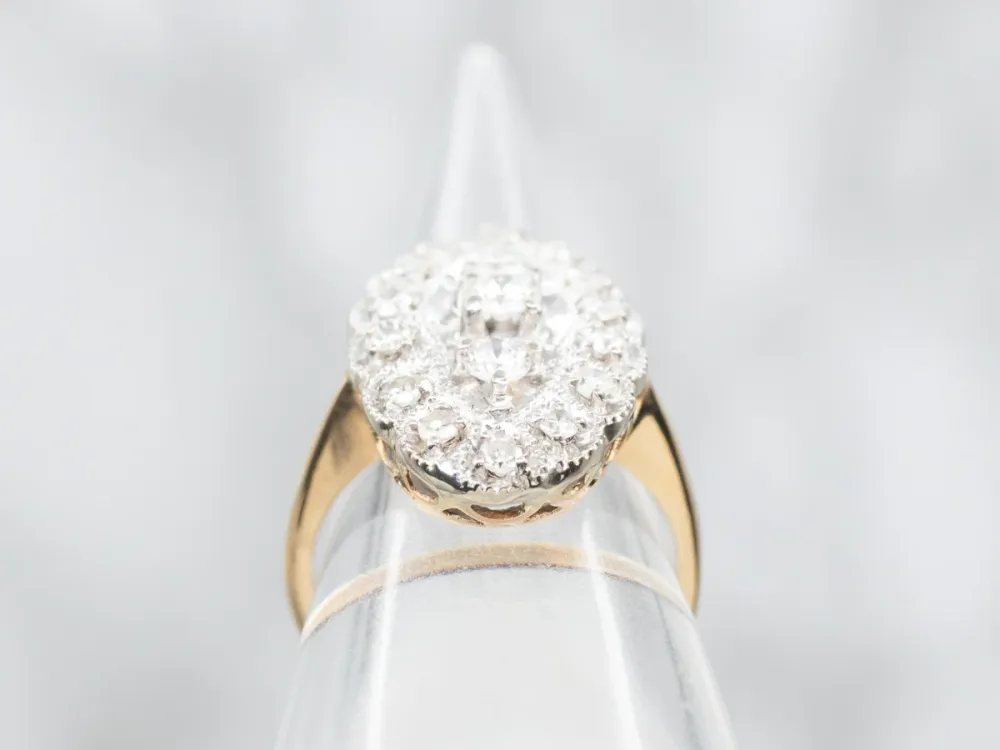 Mid Century Two Tone Diamond Dinner Ring voor verlaagde auto's