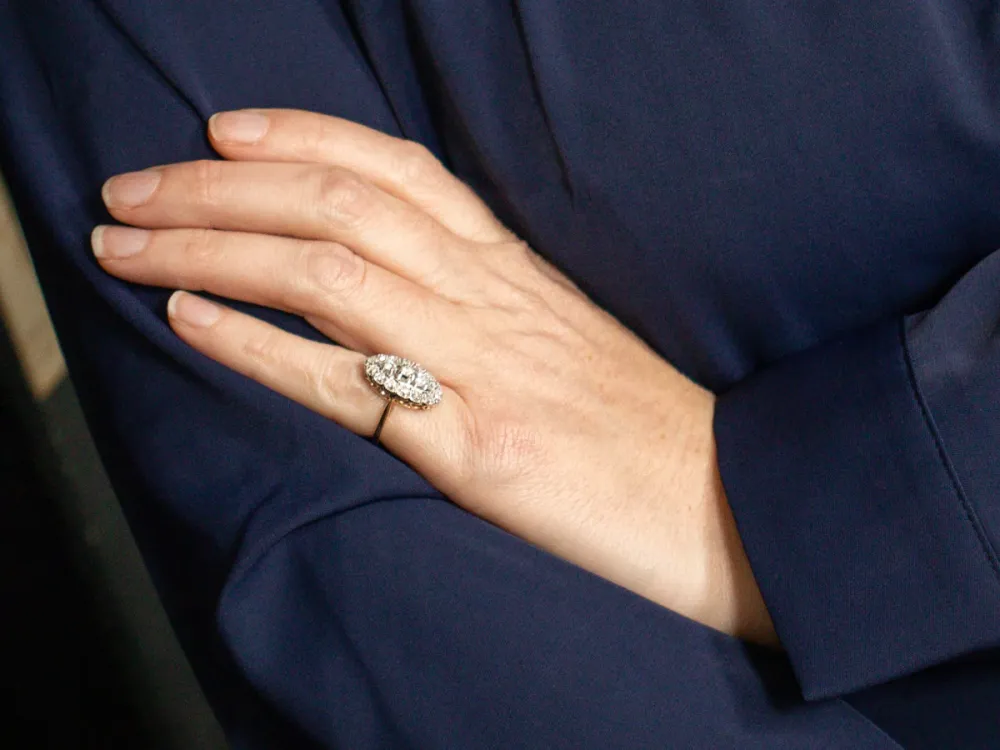 Mid Century Two Tone Diamond Dinner Ring voor verlaagde auto's