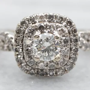 Modern Champagne Diamond Dubbel Halo Engagement Ring