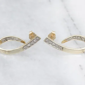 Modern Two Tone Diamond Drop Earrings