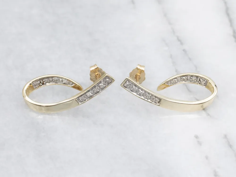 Modern Two Tone Diamond Drop Earrings