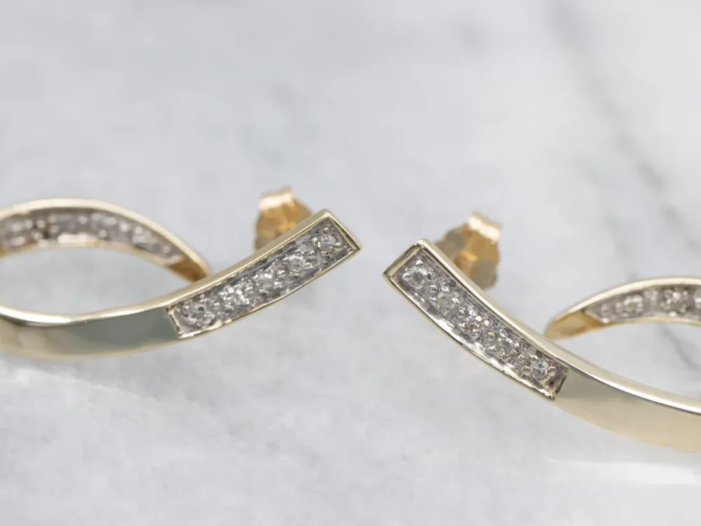 Modern Two Tone Diamond Drop Earrings
