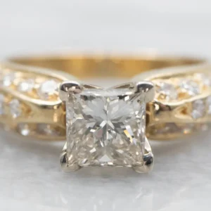 Modern Two Tone Gold Princess Cut Diamond Engagement Ring