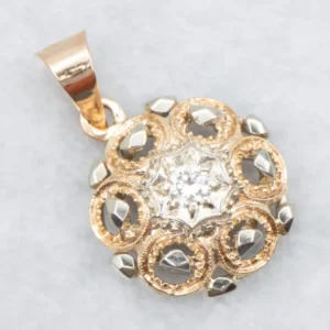 Ornate Two Tone Gouden Diamond Pendant