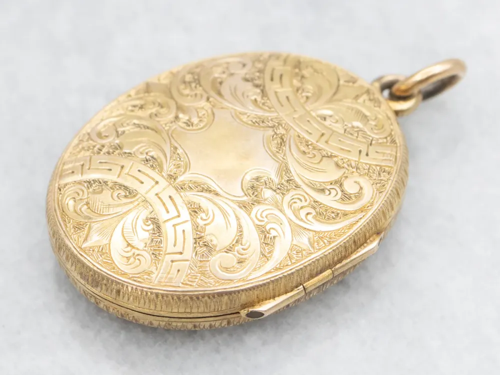Ornately Engraved Dual-Sided Victorian Gold Locket