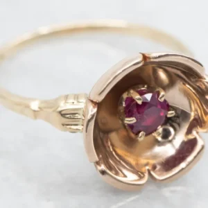 Ouderwets Two Tone Ruby Flower Ring - Directe Montage