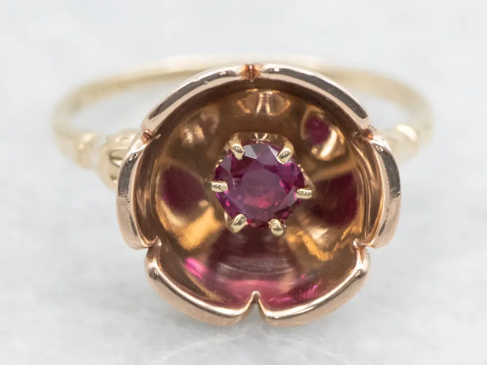 Ouderwets Two Tone Ruby Flower Ring - Directe Montage