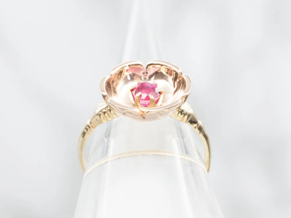Ouderwets Two Tone Ruby Flower Ring - Directe Montage