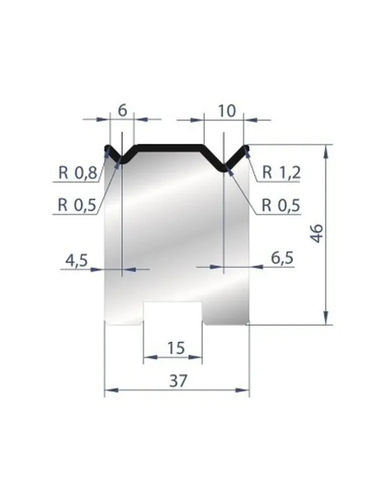 Part No. 2050 @ 805mm 88 Degree 2V Self Centering Die (Segmented) zwarte poedercoating