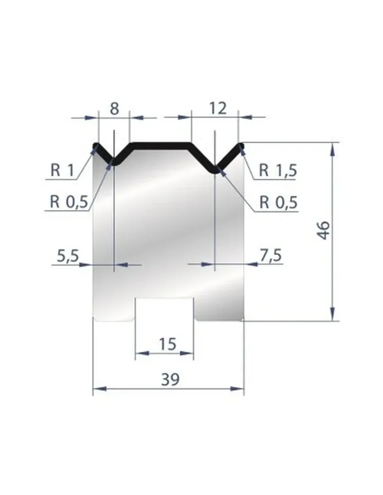 Part No. 2052 @ 805mm 88 Degree 2V Self Centering Die (Segmented)