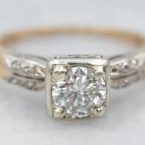 Professionele Klasse Retro Two Tone Gouden Diamond Engagement Ring