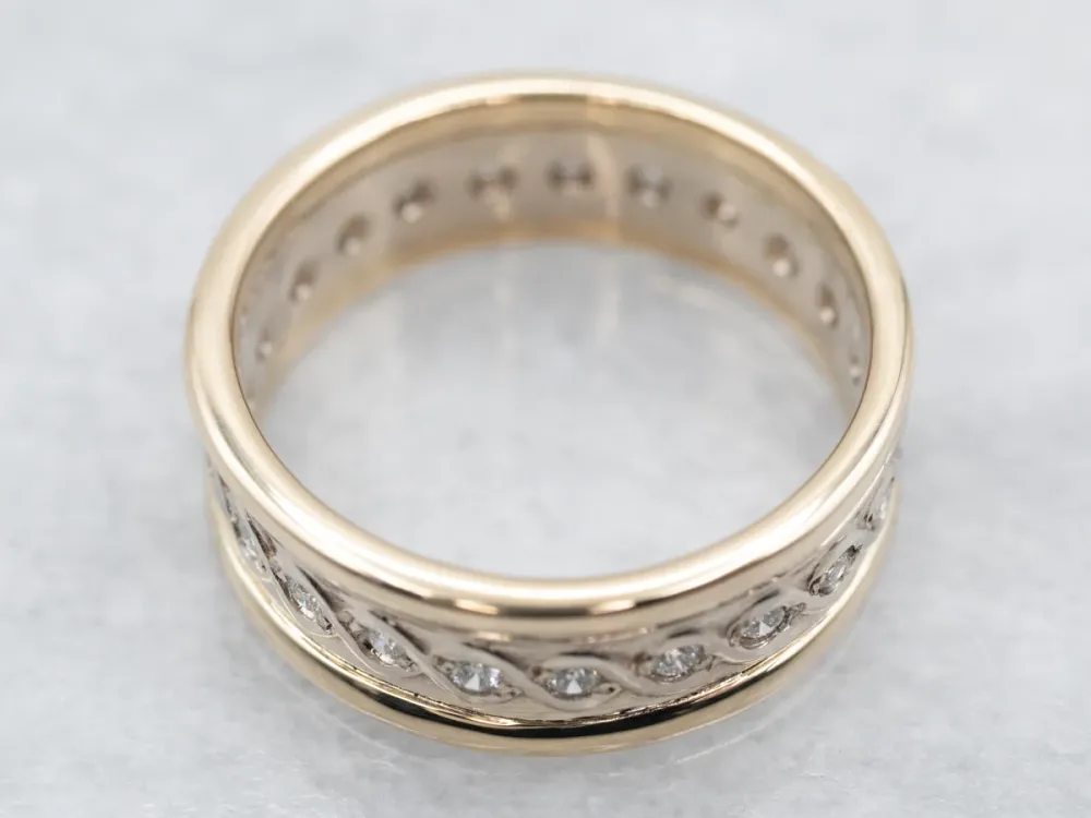 Professionele Klasse Two Toned Diamond Encrusted Eternity Band