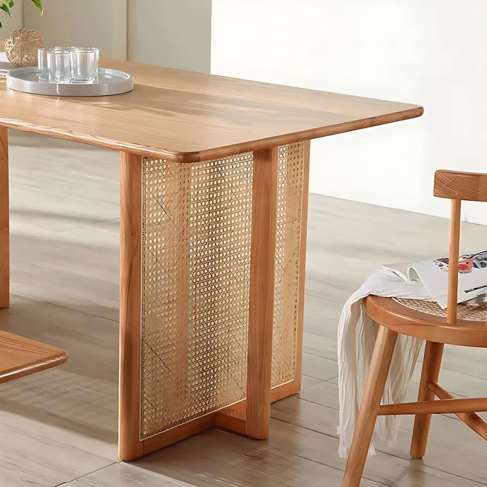 Rectangle Wood Dining Table Modern Eik Table Nature Double Pedestal 47
