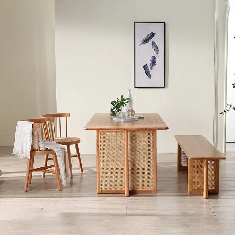 Rectangle Wood Dining Table Modern Eik Table Nature Double Pedestal 47