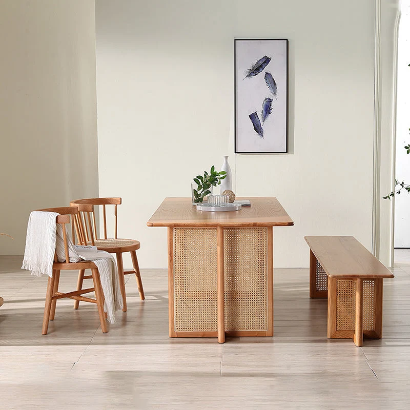 Rectangle Wood Dining Table Modern Eik Table Nature Double Pedestal 47