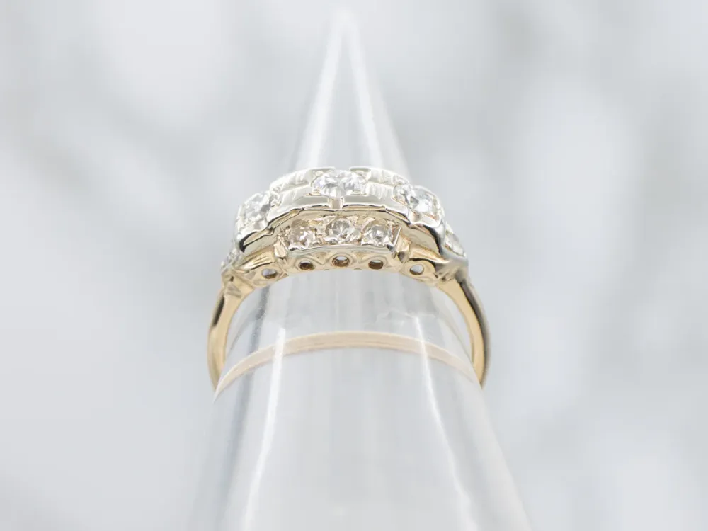 Retro European Cut Diamond Two Tone Ring