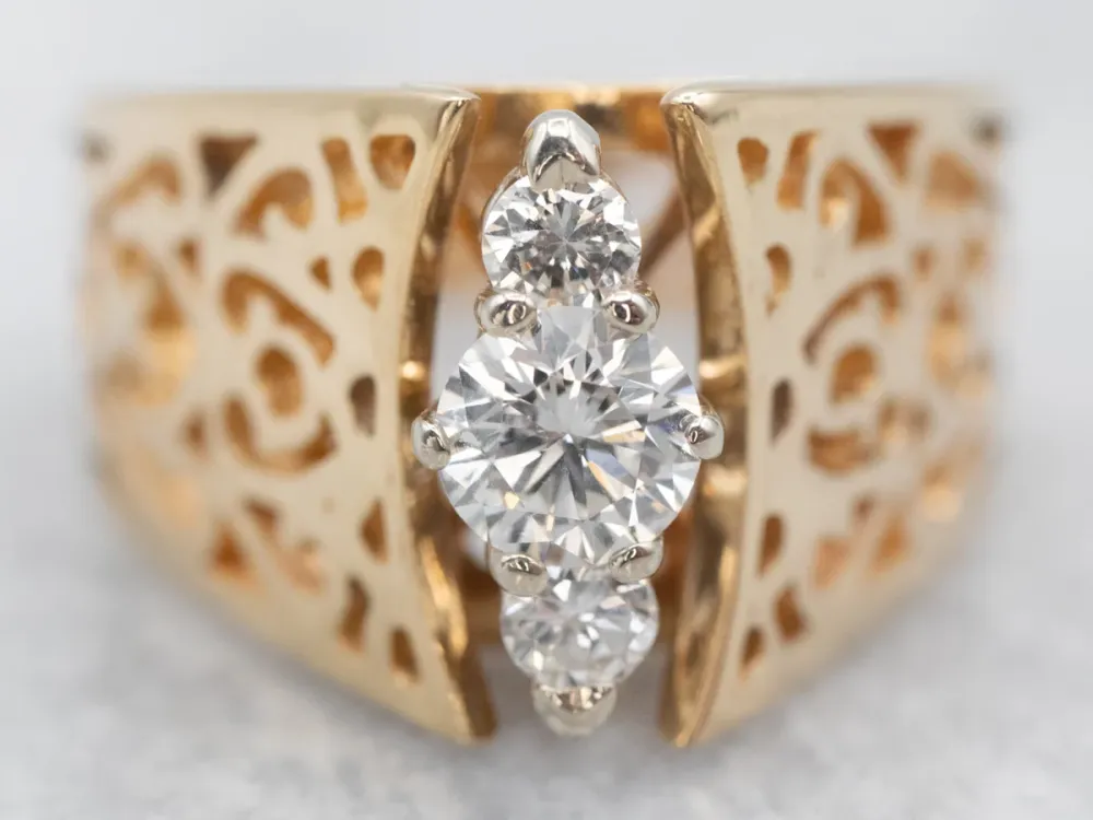Rubber silentblok Two Tone Peaked Openwork Diamond Ring
