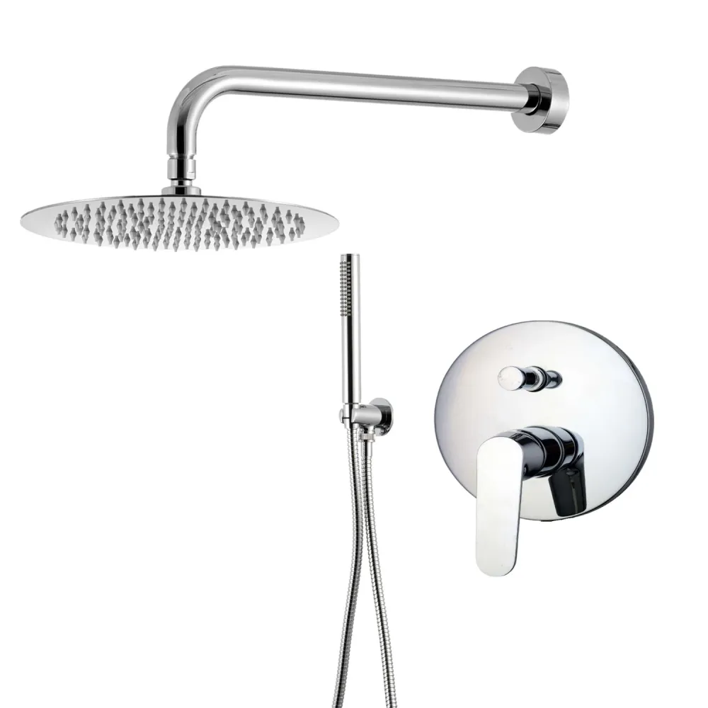 Shower kit two-way built- and 300mm round chroom brass showerhead Echo