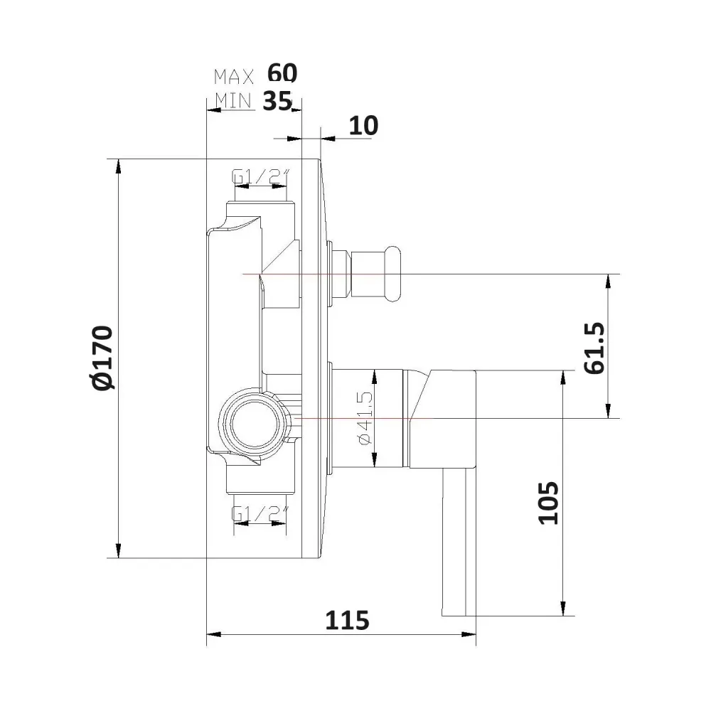 Shower kit two-way built- and 300mm round chroom brass showerhead Echo