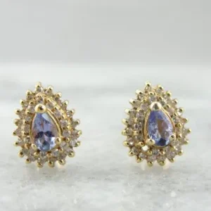 Tanzanite and Diamond Tweemaal Halo Stud Earrings