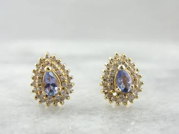 Tanzanite and Diamond Tweemaal Halo Stud Earrings