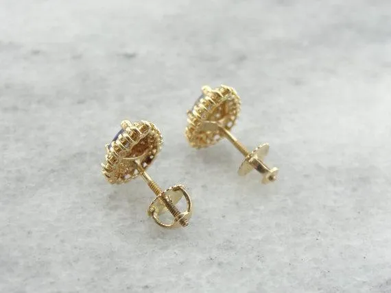 Tanzanite and Diamond Tweemaal Halo Stud Earrings