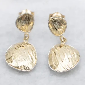 Textured Two-Tone Gold Drop Earrings