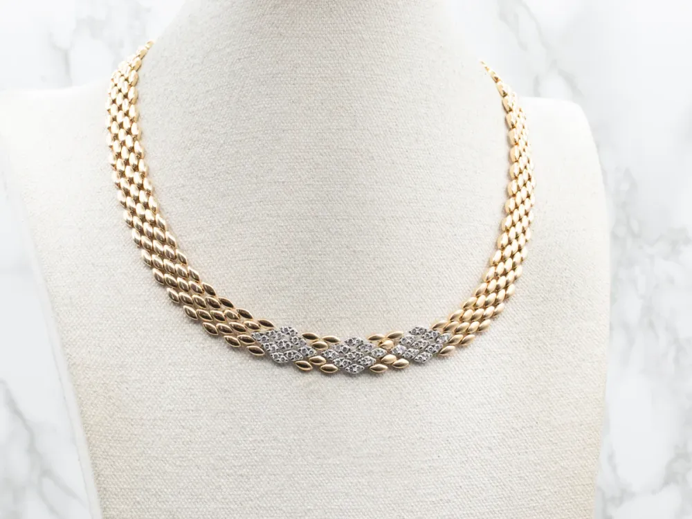 Two Tone 18-Karat Verguld Diamond Panther Link Necklace
