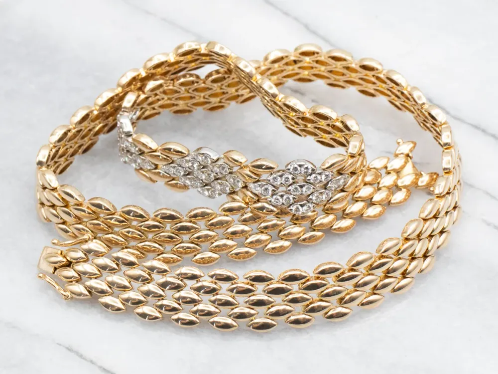 Two Tone 18-Karat Verguld Diamond Panther Link Necklace