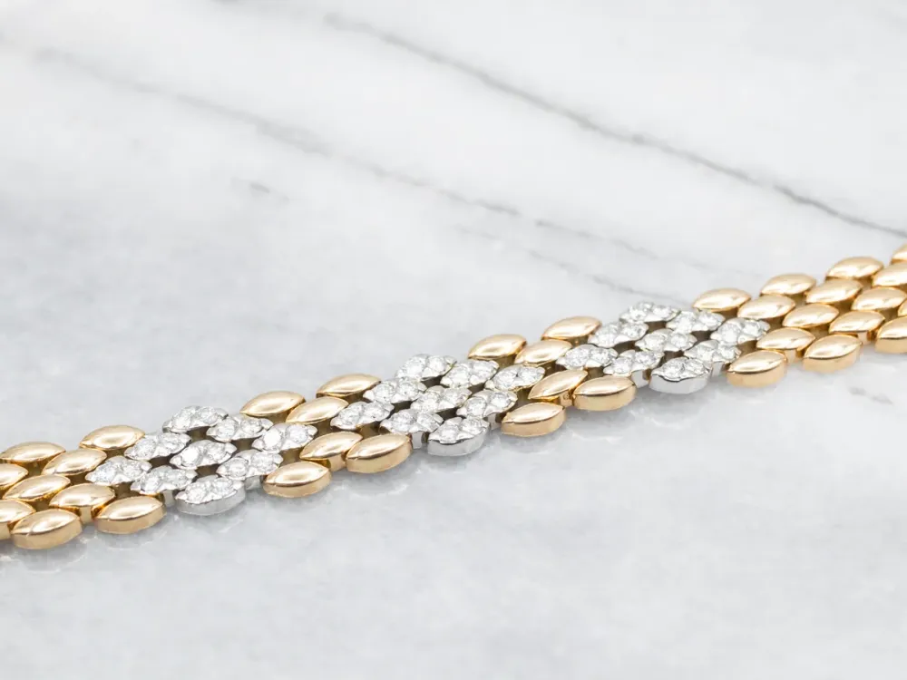 Two Tone 18-Karat Verguld Diamond Panther Link Necklace