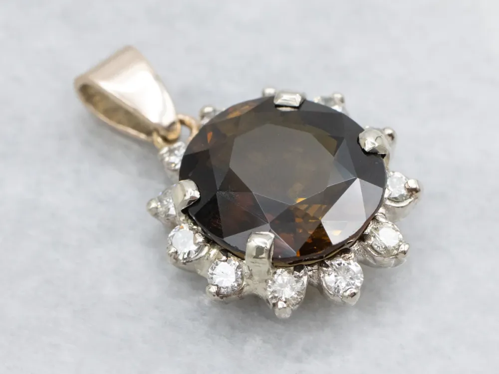 Two Tone Dravite Tourmaline and Diamond Halo Pendant met bovenste bevestiging