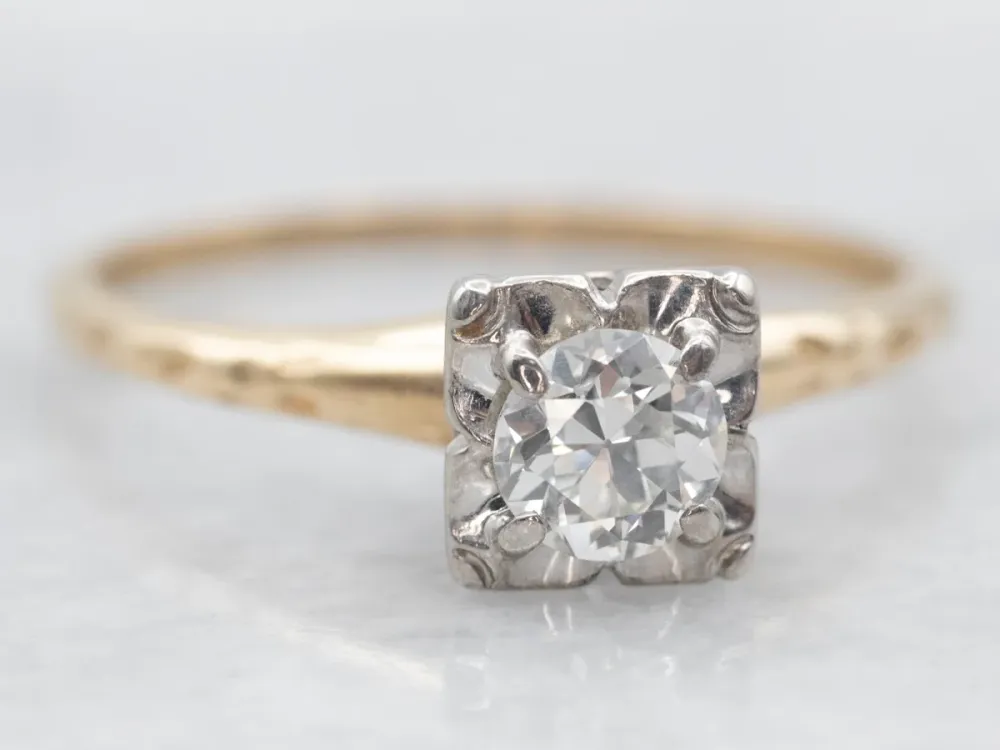 Two Tone European Cut Diamond Solitaire Engagement Ring Heavy Duty constructie