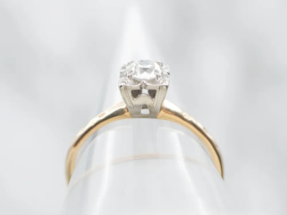 Two Tone European Cut Diamond Solitaire Engagement Ring Heavy Duty constructie