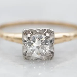 Two Tone European Cut Diamond Solitaire Engagement Ring Heavy Duty constructie