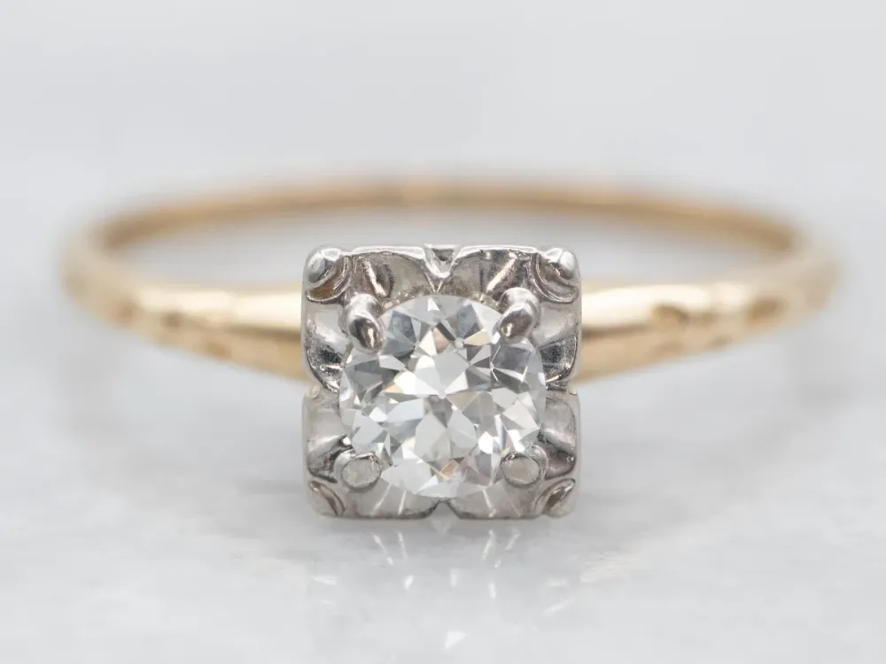 Two Tone European Cut Diamond Solitaire Engagement Ring Heavy Duty constructie